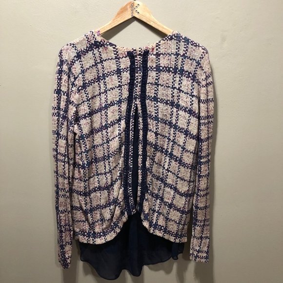 {Lucky Brand} Plaid Tweed Overlay Sweater - Picture 6 of 8